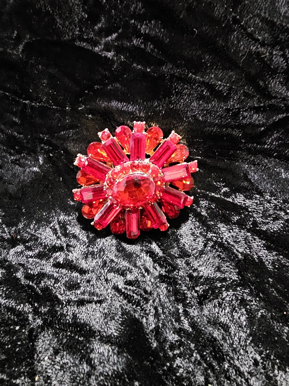 Red Crystal Floral Statement Brooch - Unbranded